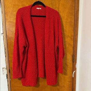 Maurices Red Bouclé Open-Front Cardigan